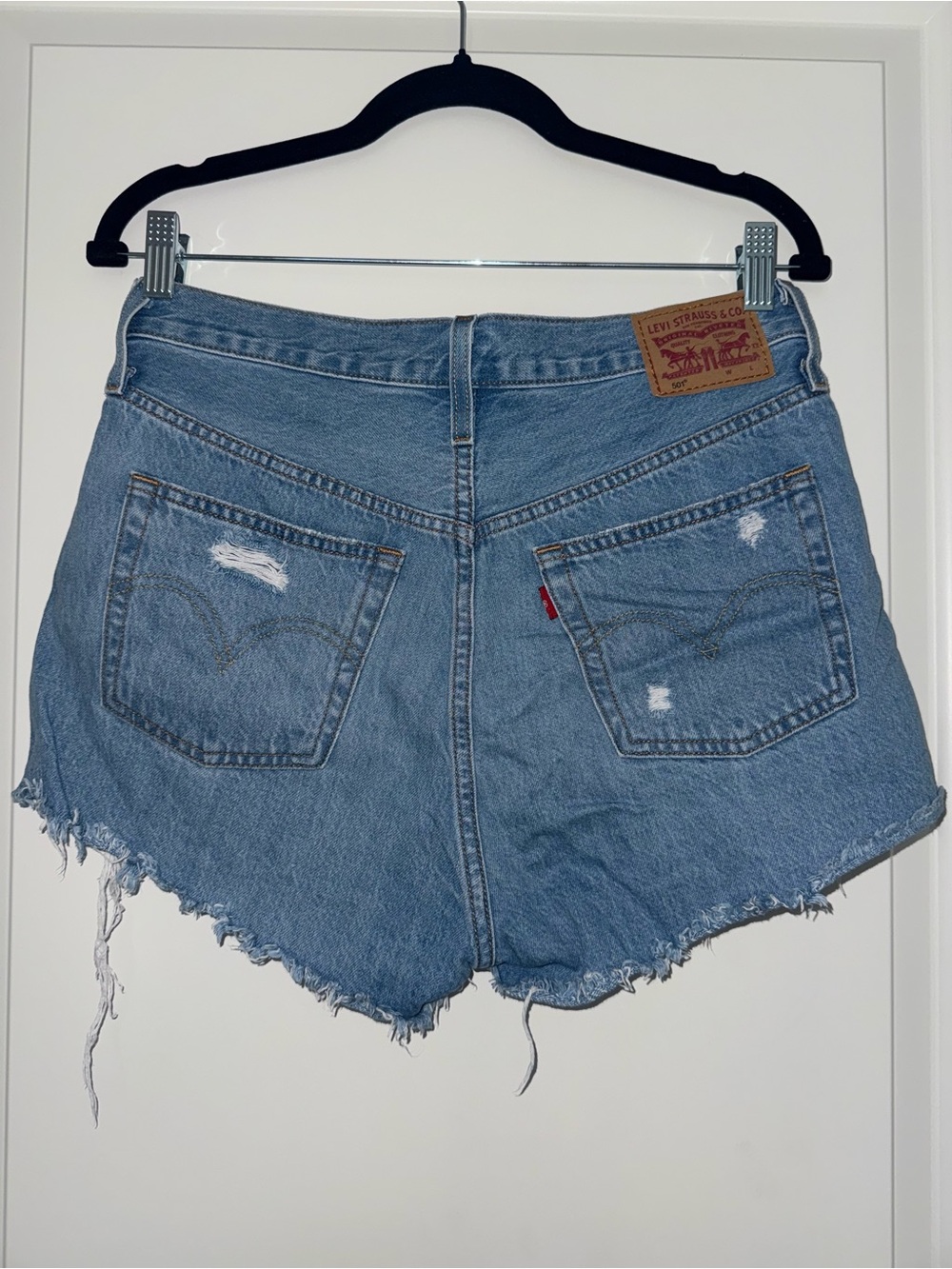 Levi’s 501 High Waisted Distressed Denim Shorts - Picture 4 of 9